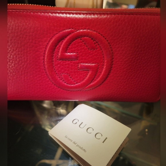 GUCCI Pebbled Calfskin Soho Zip Around Wallet Tabasco Red ❤️ - Picture 10 of 12